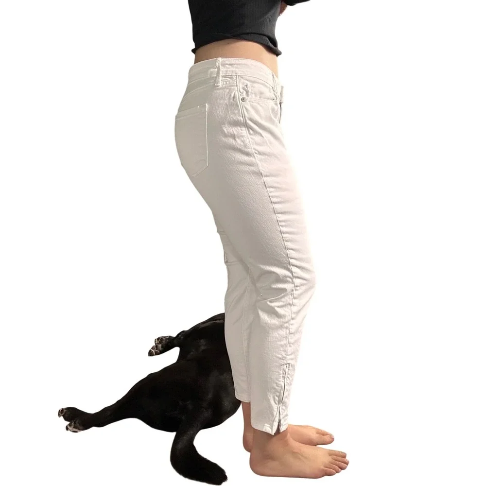 Ann Taylor Loft White Curvy Skinny Ankle Jeans Size 30/10 Side Zip Hem Pants